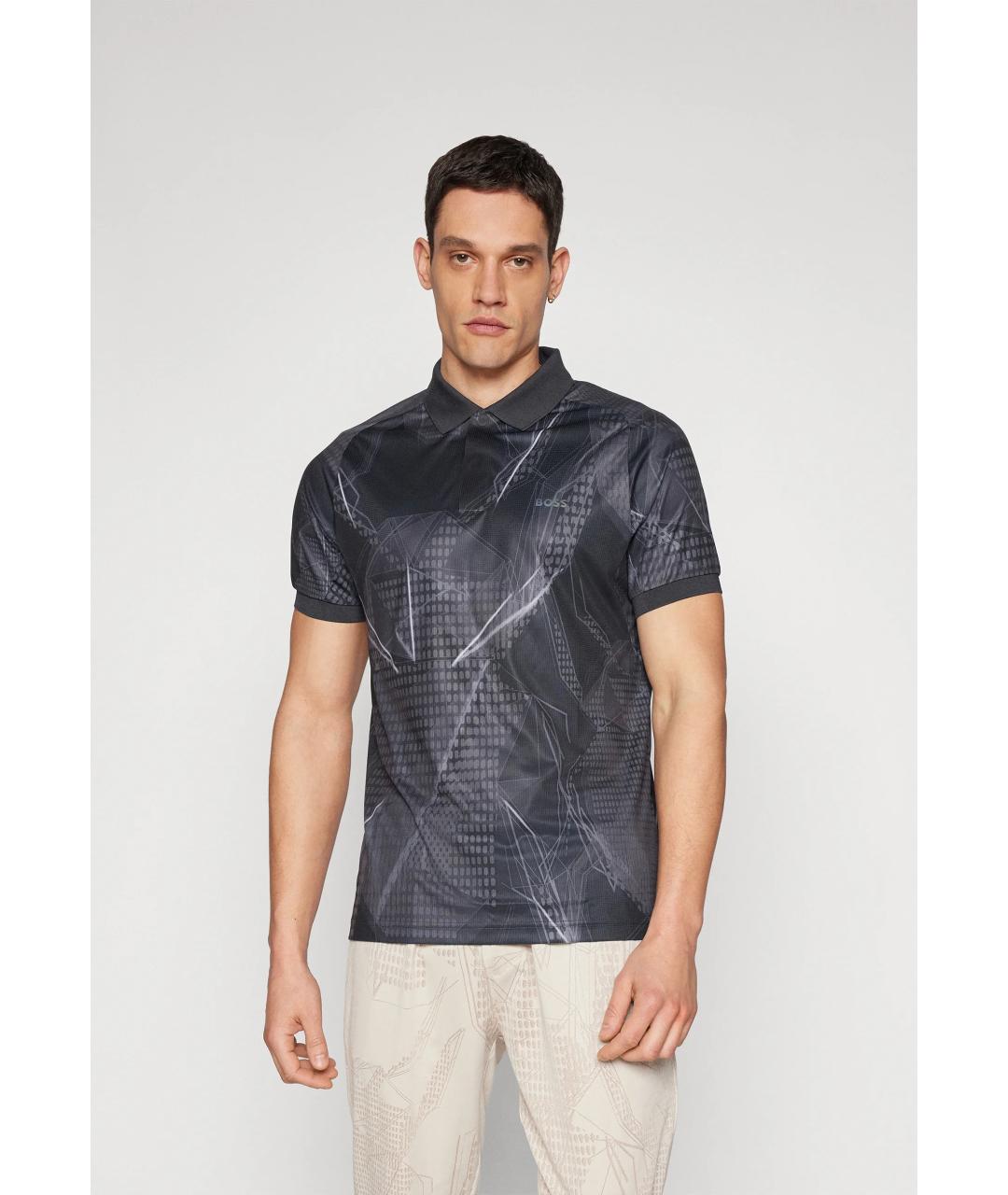 HUGO BOSS Черное синтетическое поло с коротким рукавом, фото 3