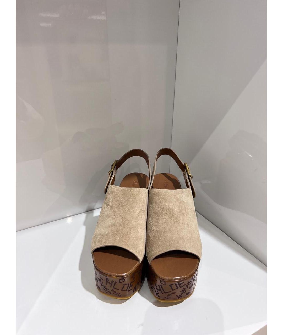 CHLOE Бежевые замшевые сабо, фото 3