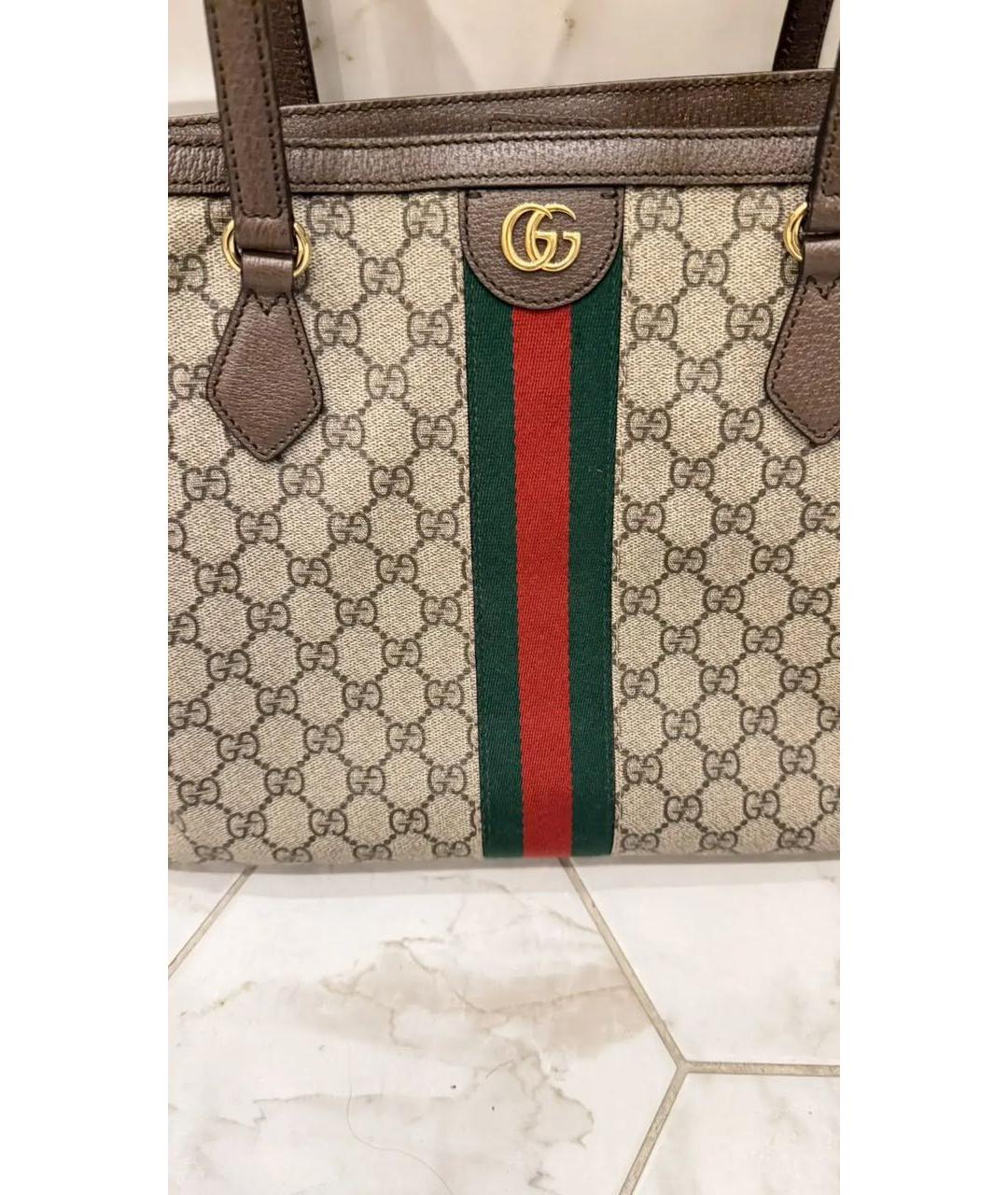 GUCCI Коричневая тканевая сумка с короткими ручками, фото 3