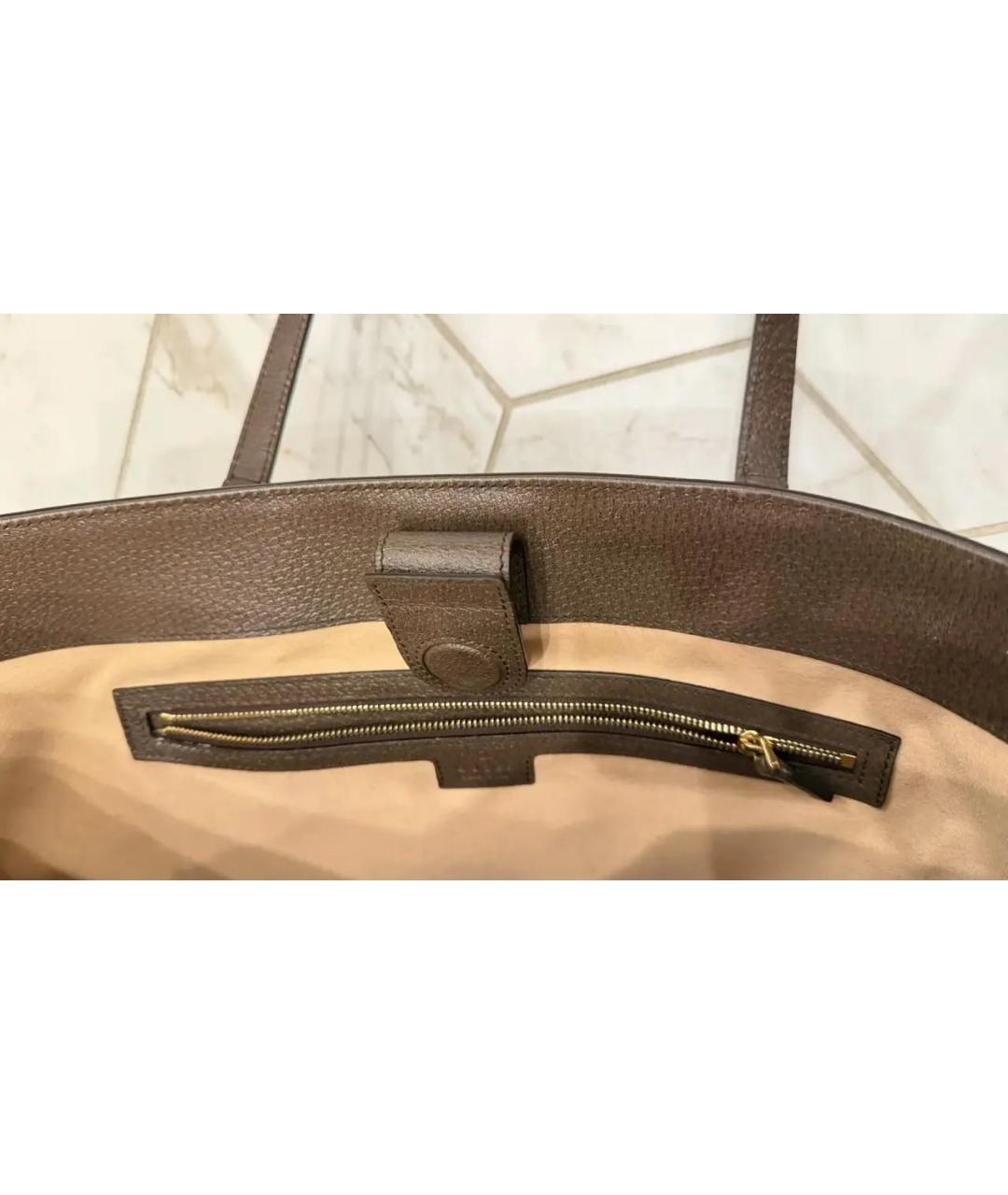 GUCCI Коричневая тканевая сумка с короткими ручками, фото 4