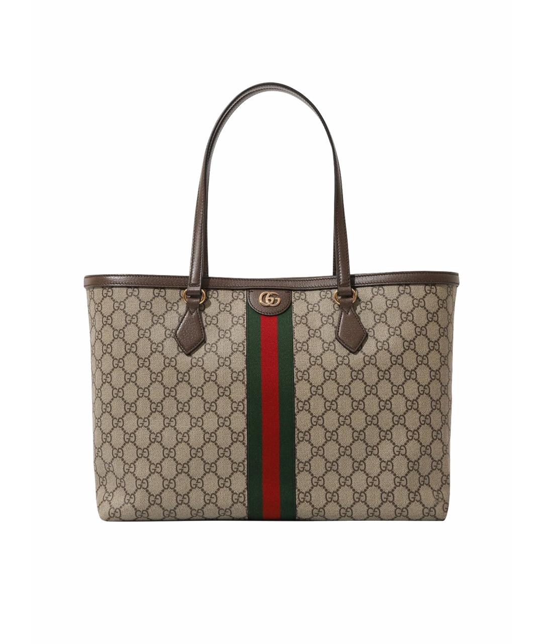 GUCCI Коричневая тканевая сумка с короткими ручками, фото 1