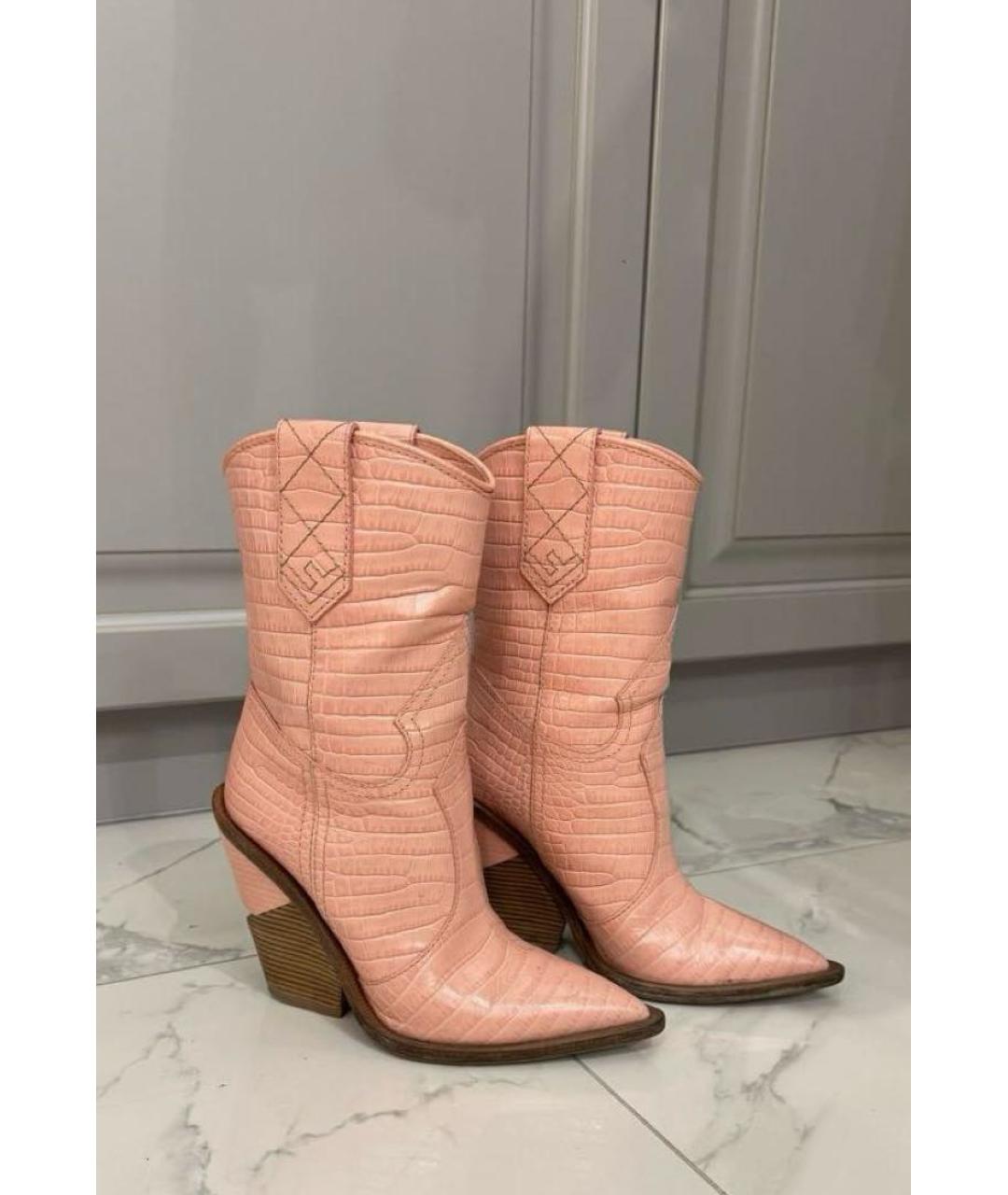 FENDI Розовые кожаные полусапоги, фото 2