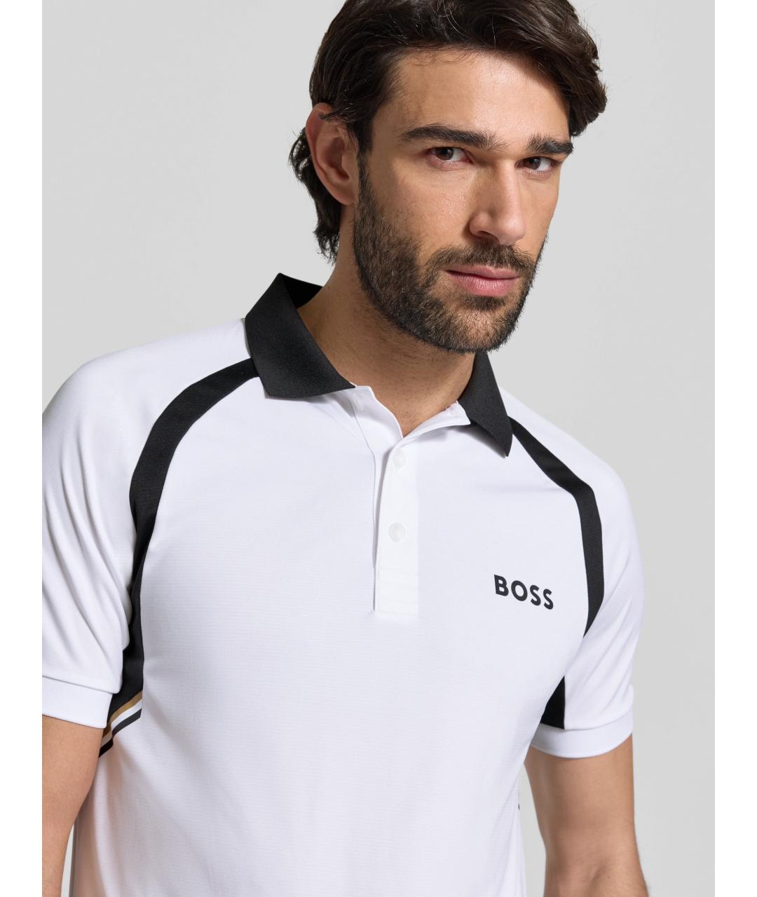 HUGO BOSS Белое синтетическое поло с коротким рукавом, фото 3