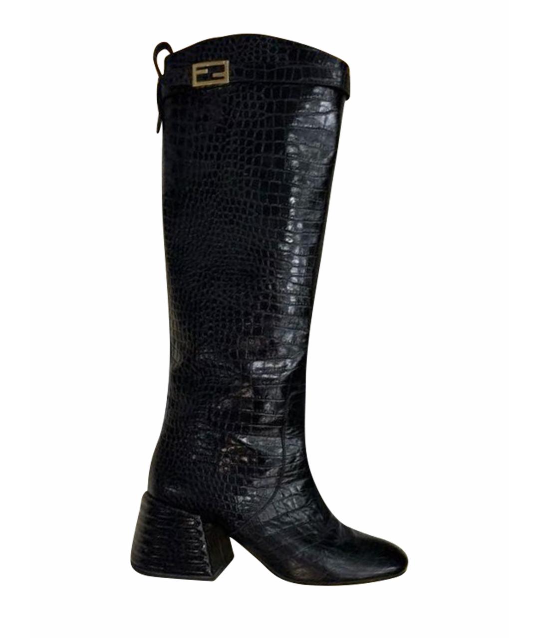 FENDI Черные сапоги из экзотической кожи, фото 1