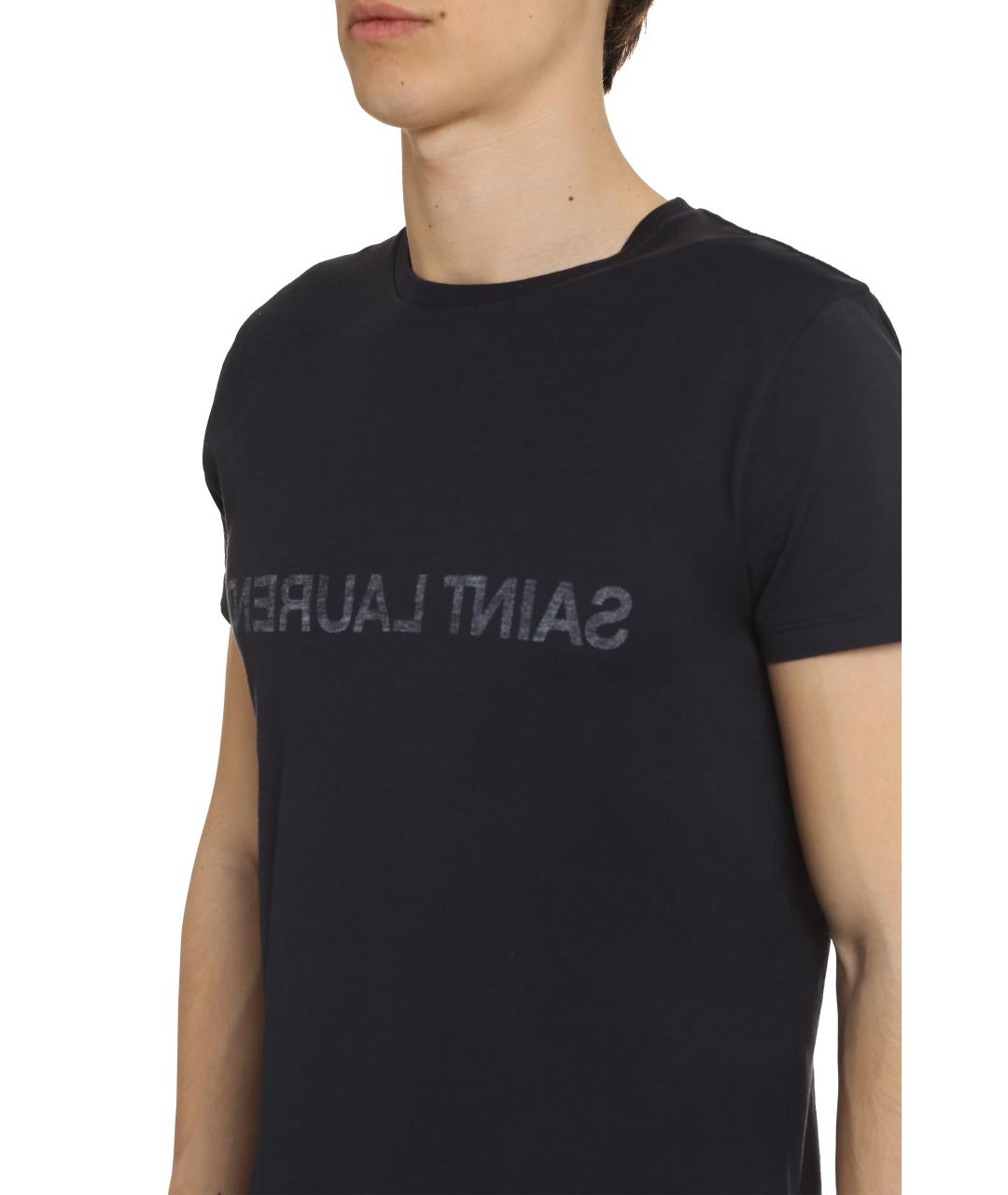 SAINT LAURENT Темно-синяя хлопковая футболка, фото 5