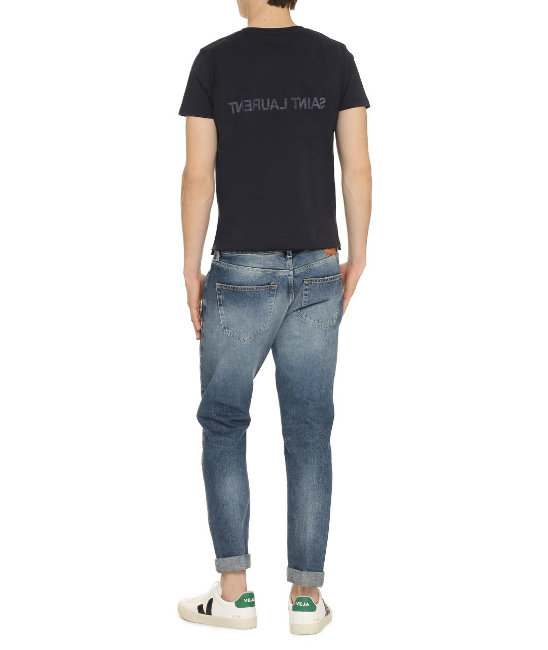 SAINT LAURENT Темно-синяя хлопковая футболка, фото 4