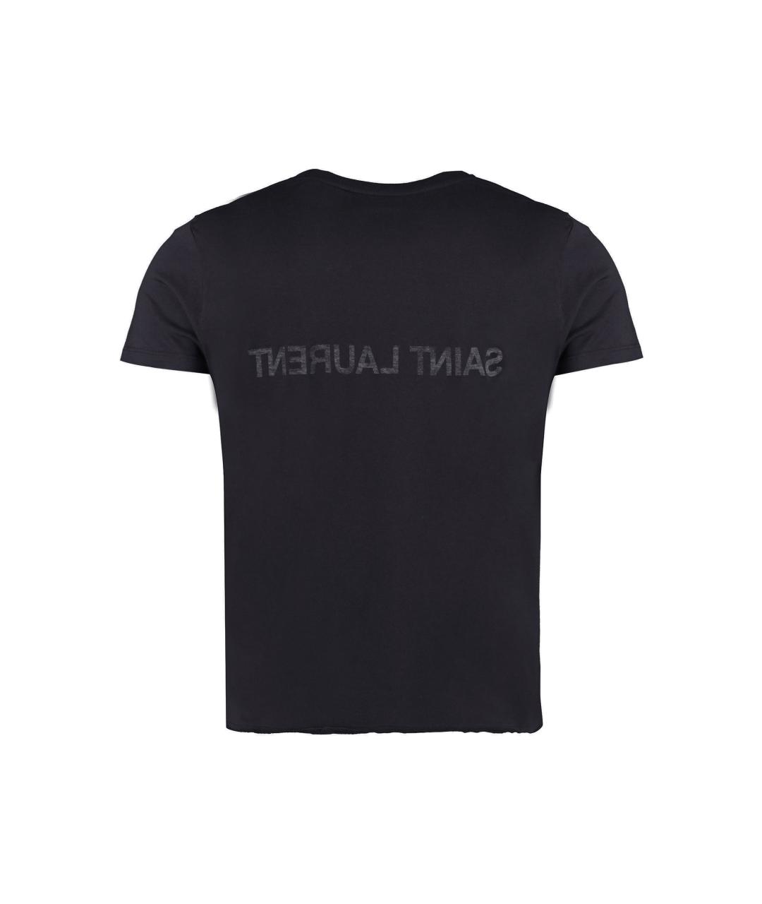 SAINT LAURENT Темно-синяя хлопковая футболка, фото 2
