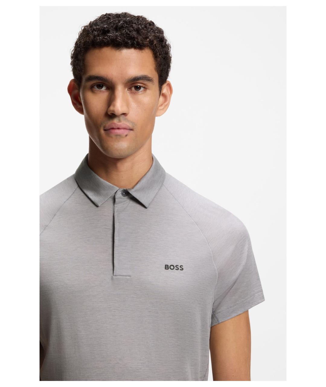HUGO BOSS Серое хлопковое поло с коротким рукавом, фото 3