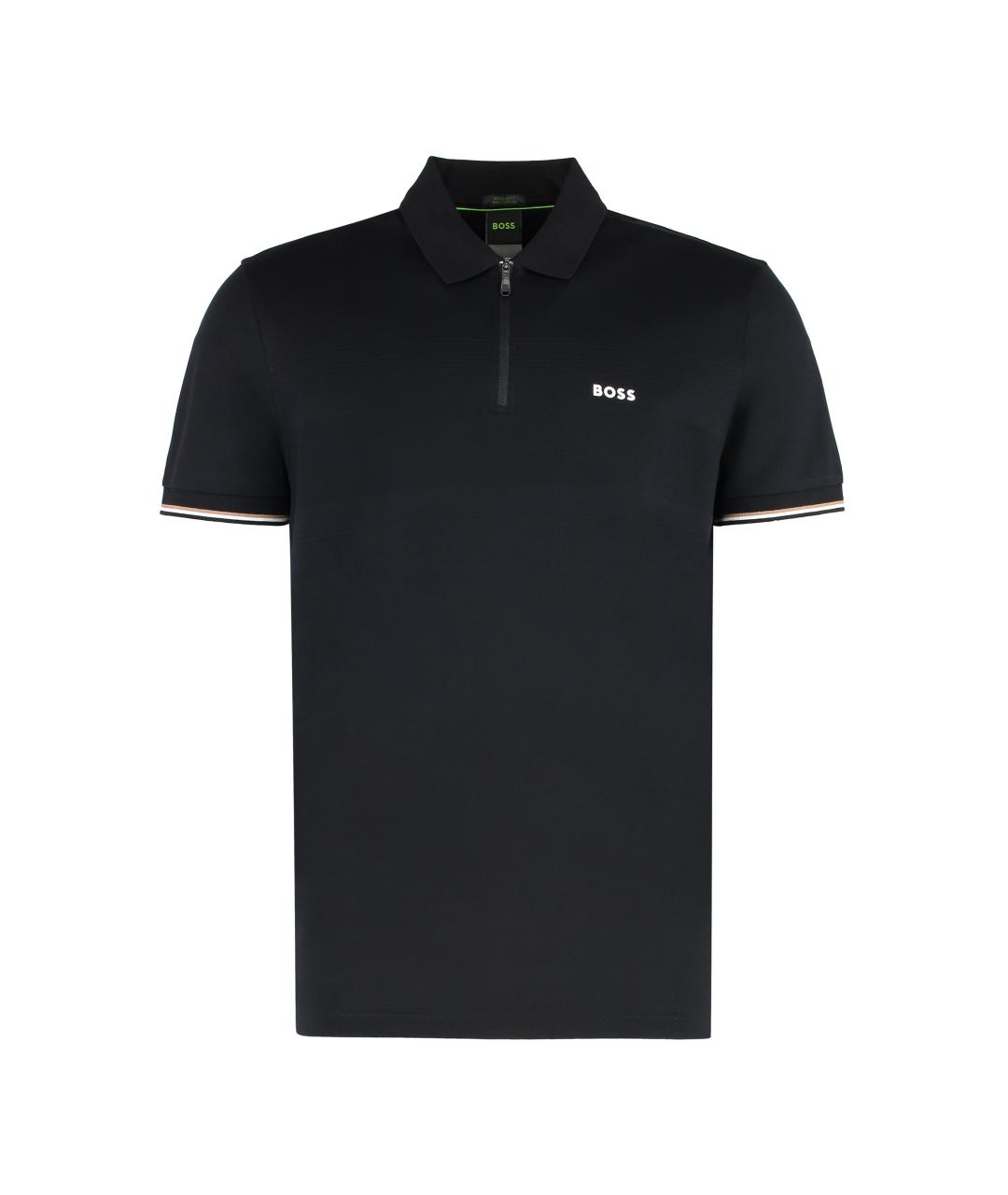 HUGO BOSS Черное хлопковое поло с коротким рукавом, фото 1
