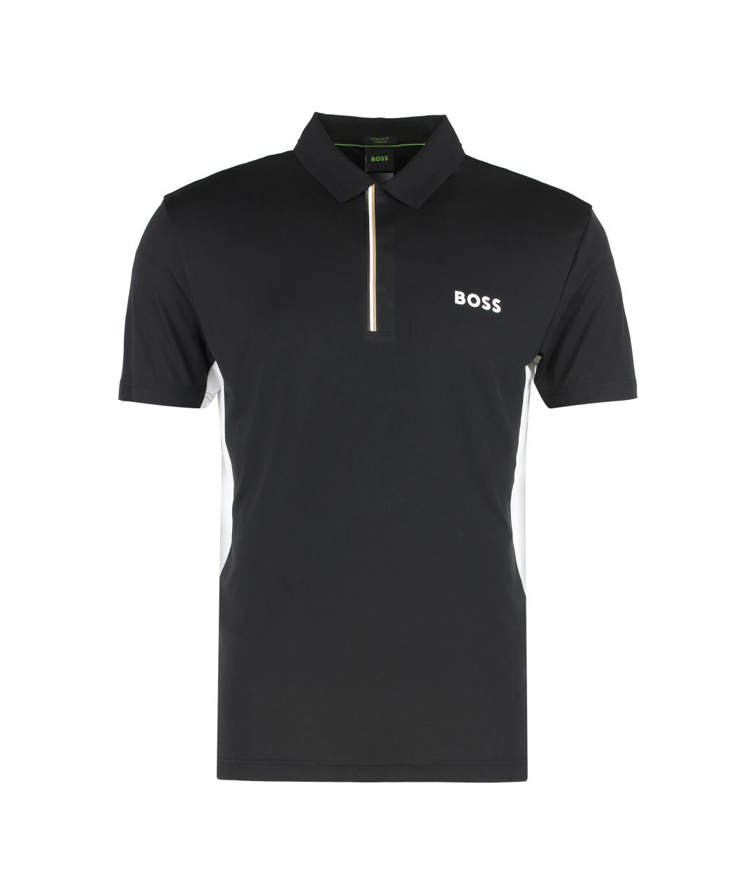 HUGO BOSS Черное синтетическое поло с коротким рукавом, фото 1