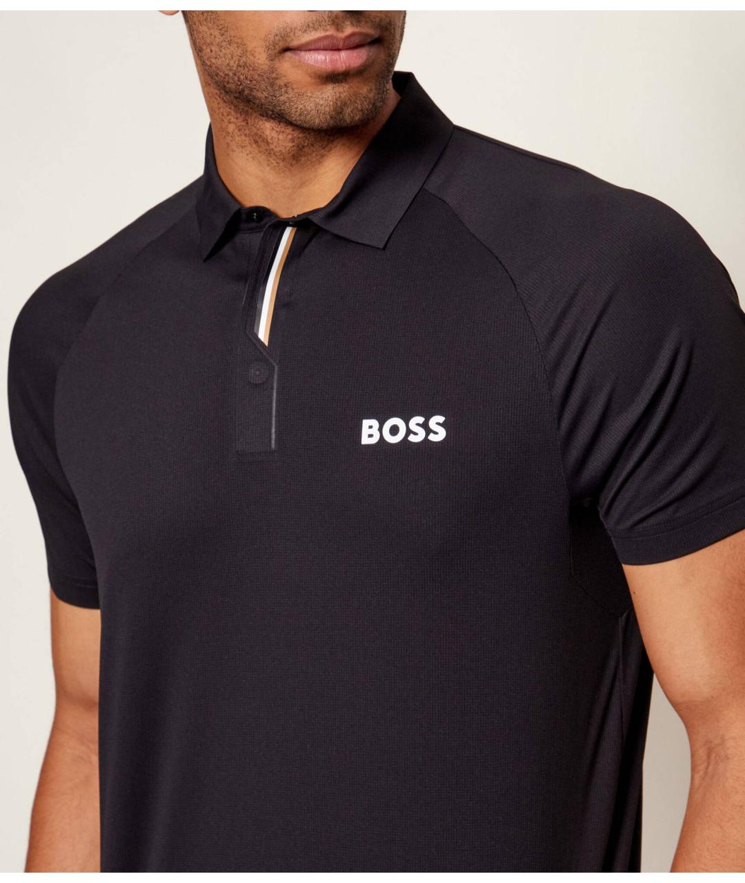 HUGO BOSS Черное хлопковое поло с коротким рукавом, фото 3