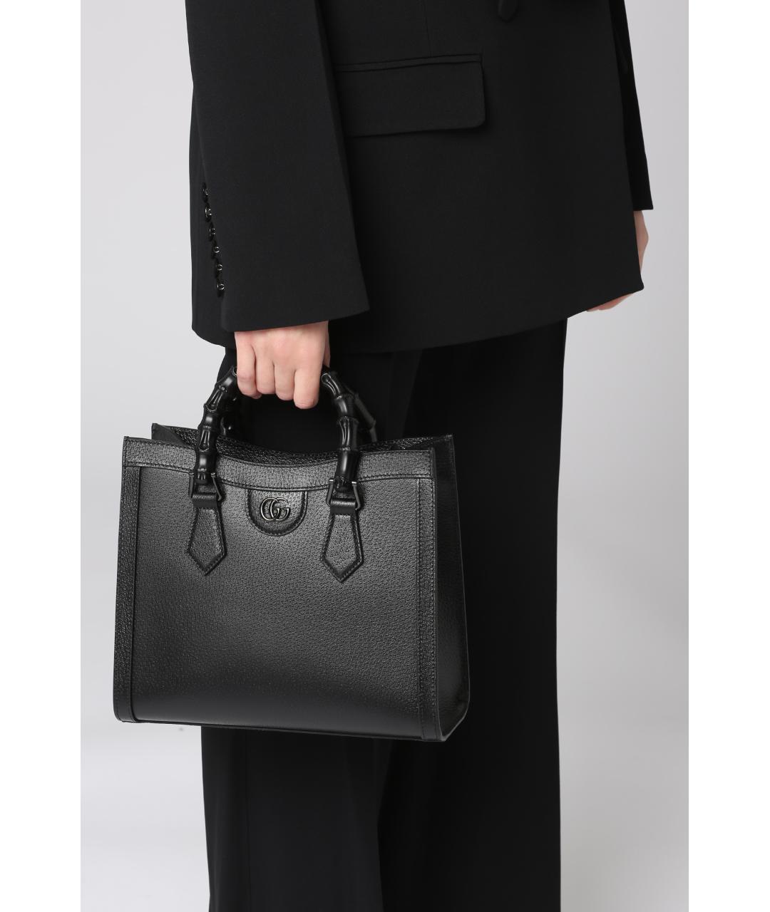 GUCCI Черная кожаная сумка тоут, фото 7