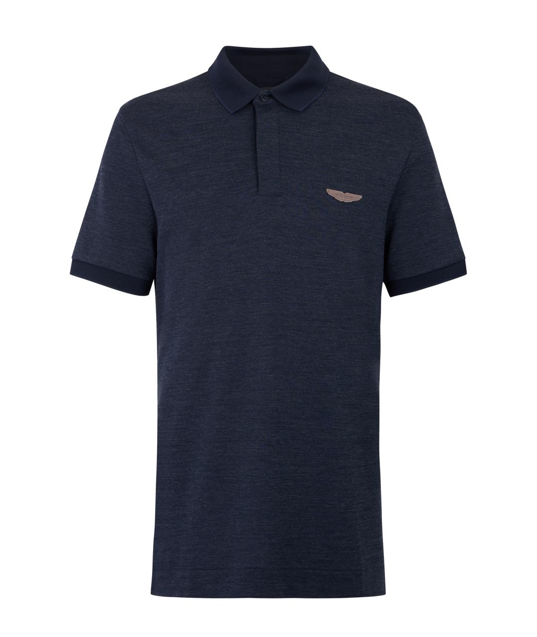 HUGO BOSS Темно-синее хлопко-шерстяное поло с коротким рукавом, фото 1