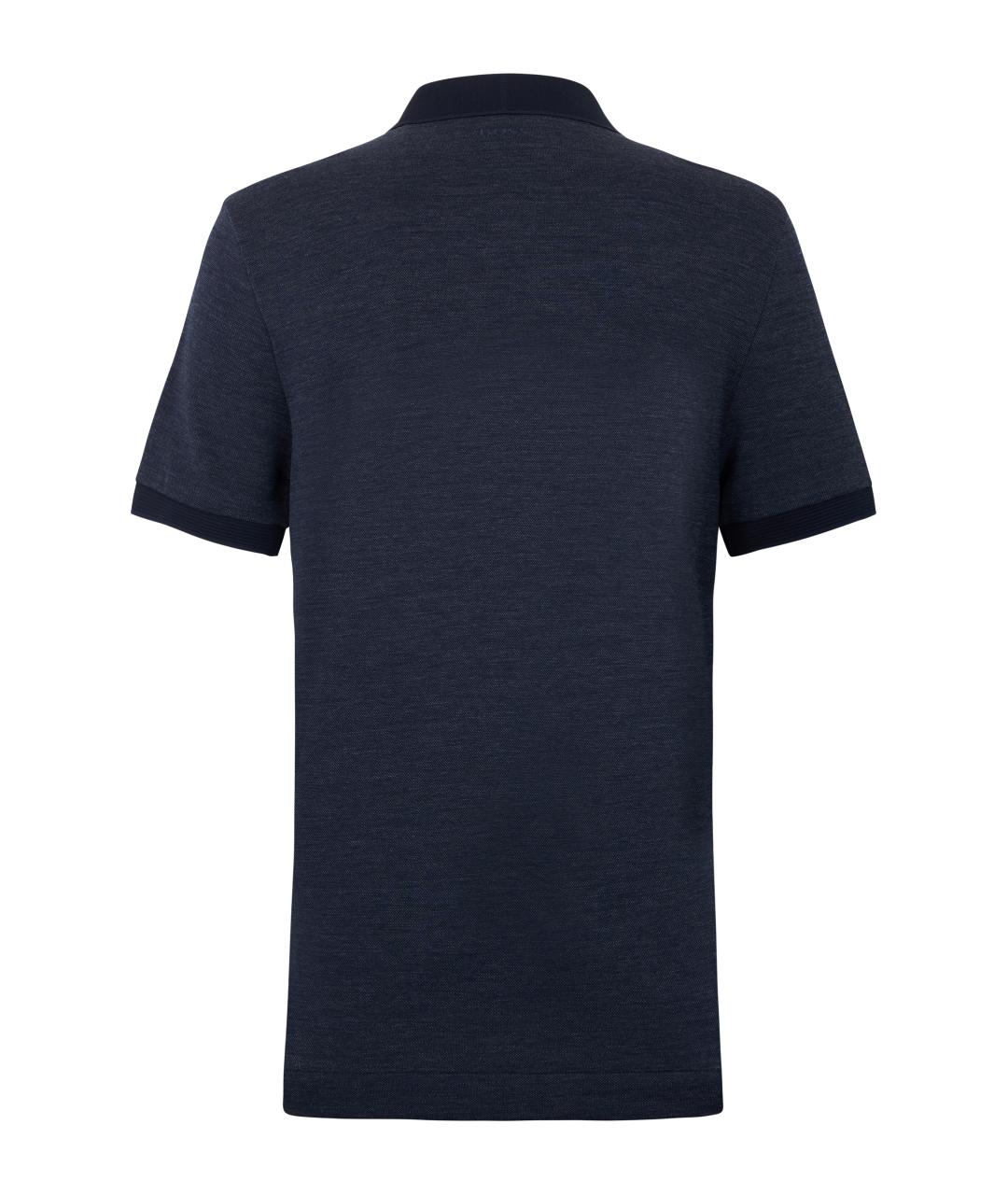 HUGO BOSS Темно-синее хлопко-шерстяное поло с коротким рукавом, фото 2