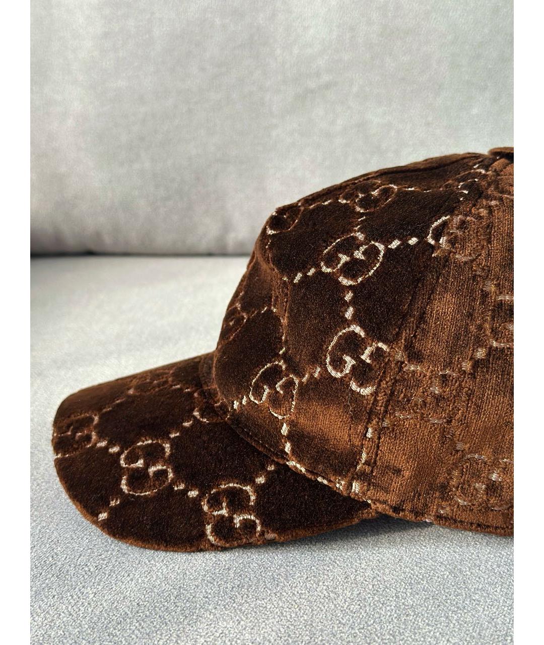 GUCCI Коричневая бархатная кепка, фото 6