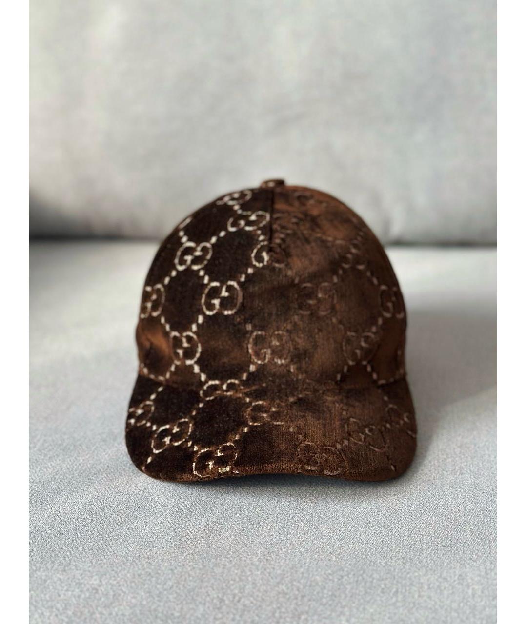 GUCCI Коричневая бархатная кепка, фото 3