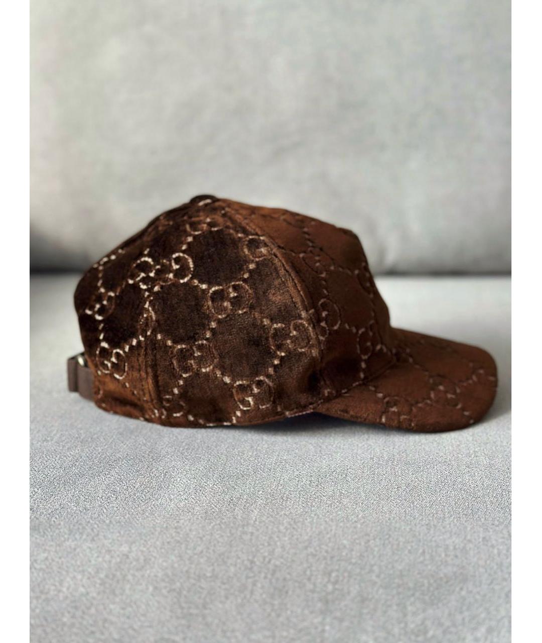 GUCCI Коричневая бархатная кепка, фото 4