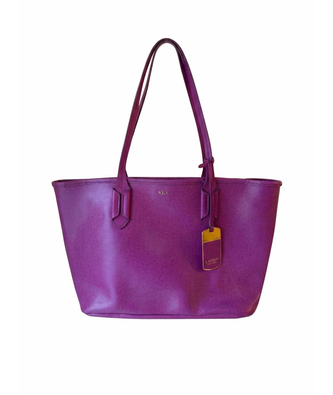 RALPH LAUREN Фуксия кожаная сумка тоут, фото 7