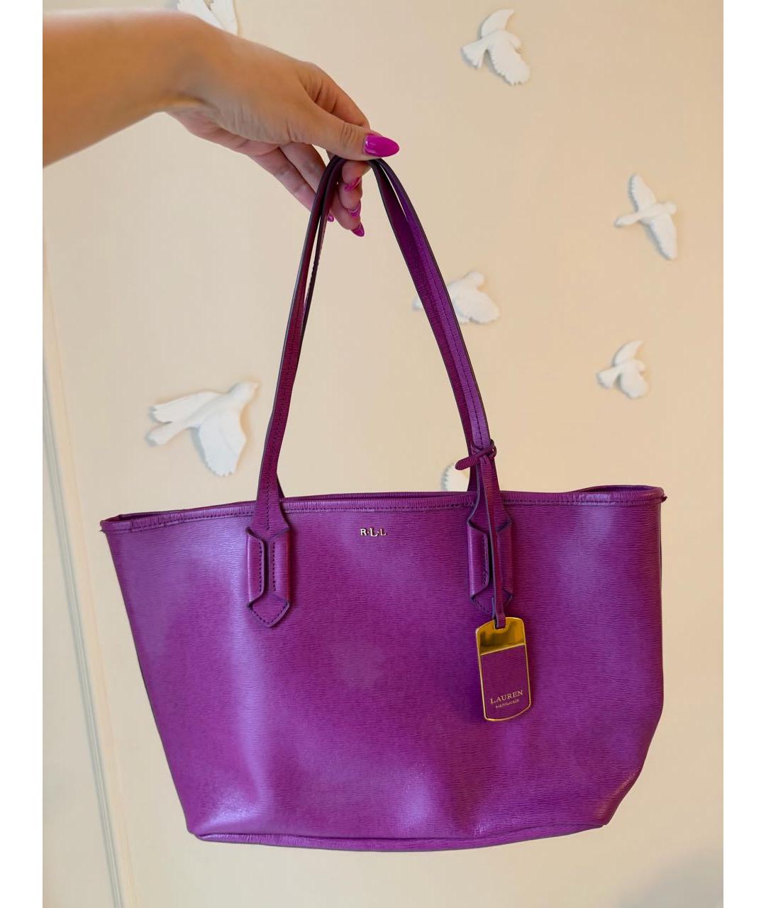 RALPH LAUREN Фуксия кожаная сумка тоут, фото 6