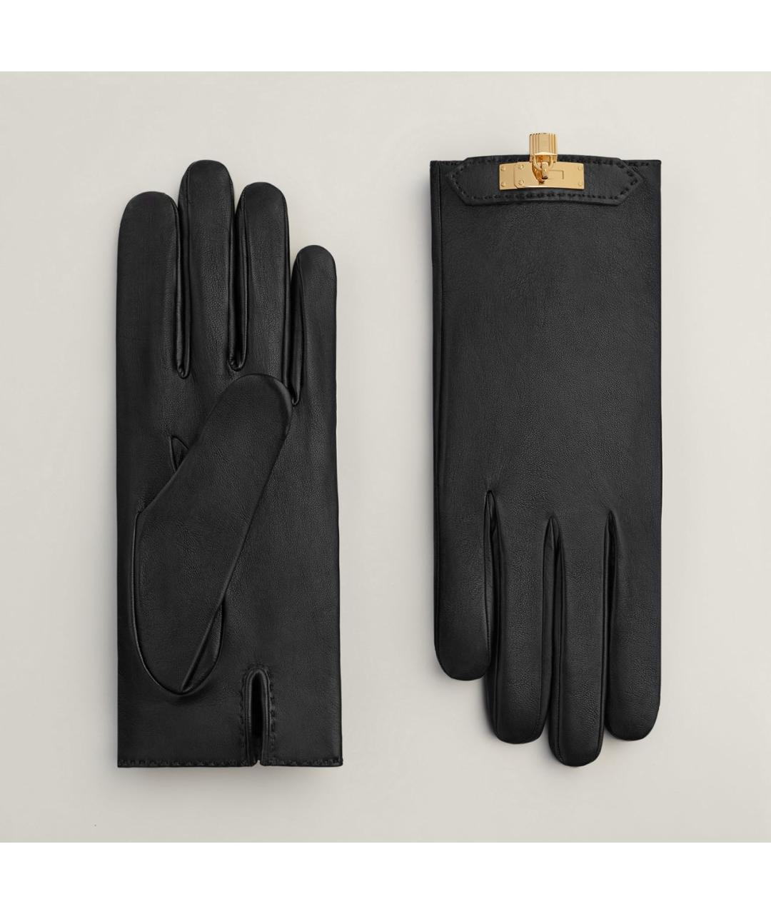 HERMES Черные кожаные перчатки, фото 5