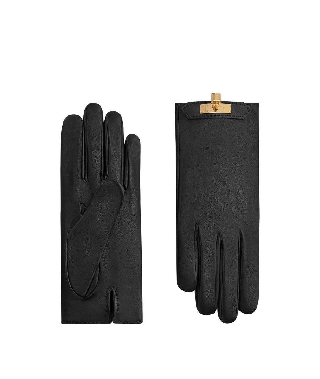 HERMES Черные кожаные перчатки, фото 1