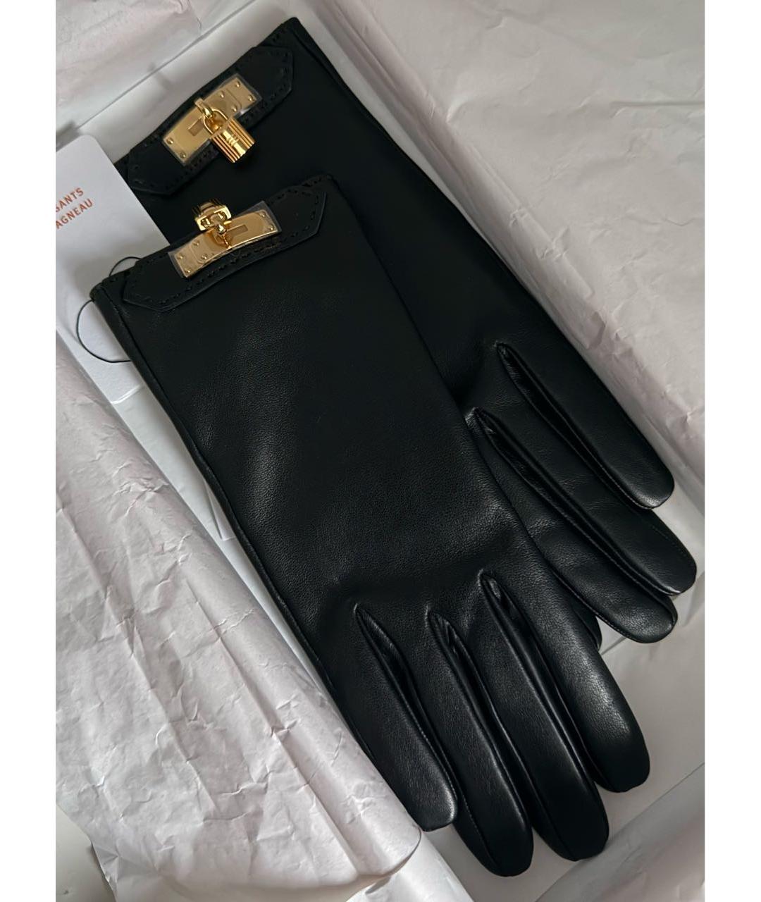 HERMES Черные кожаные перчатки, фото 2
