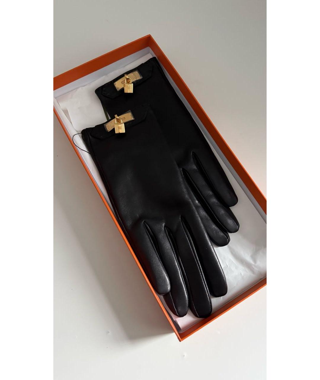 HERMES Черные кожаные перчатки, фото 4