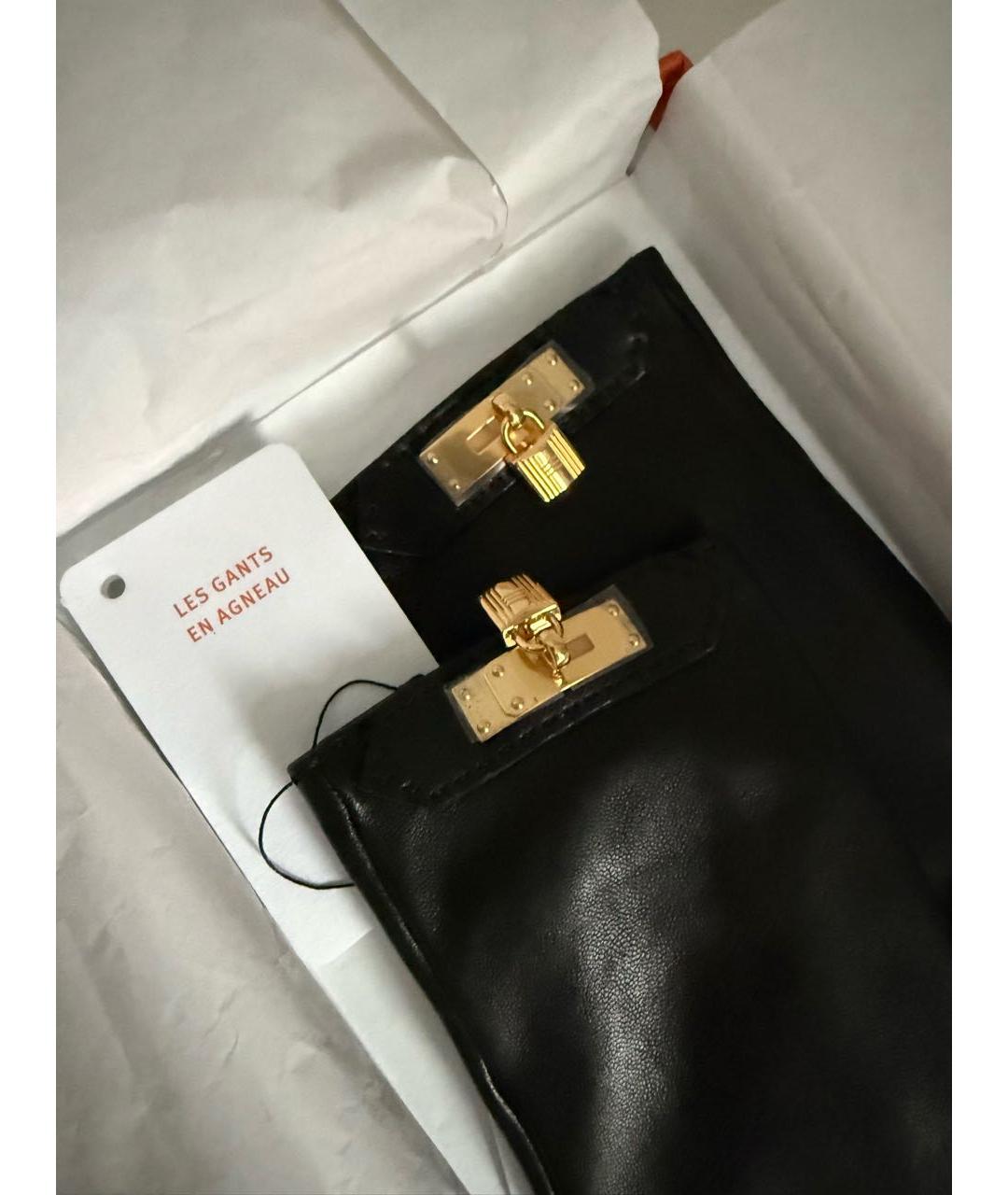 HERMES Черные кожаные перчатки, фото 3