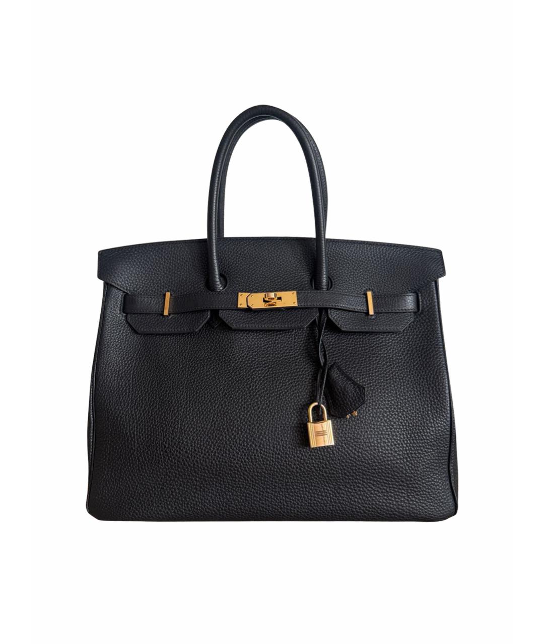 HERMES Черная кожаная сумка с короткими ручками, фото 1