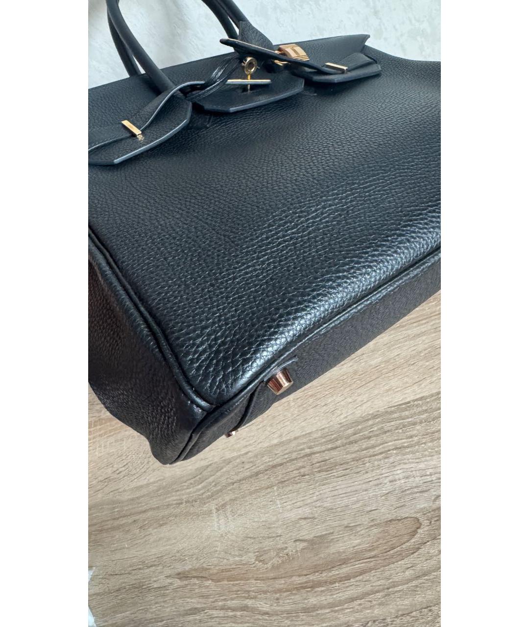 HERMES Черная кожаная сумка с короткими ручками, фото 4