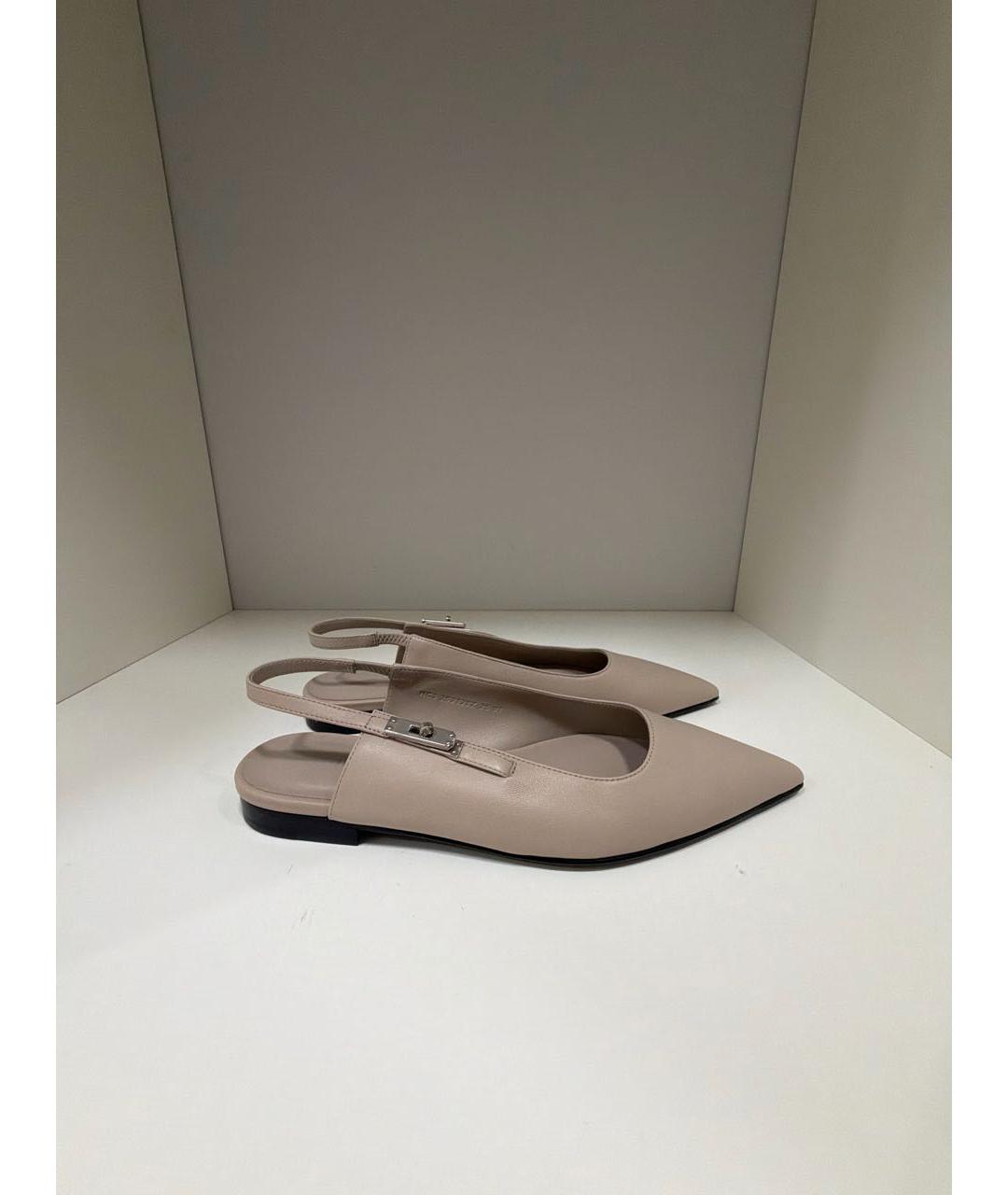 HERMES Бежевые кожаные лодочки на низком каблуке, фото 6