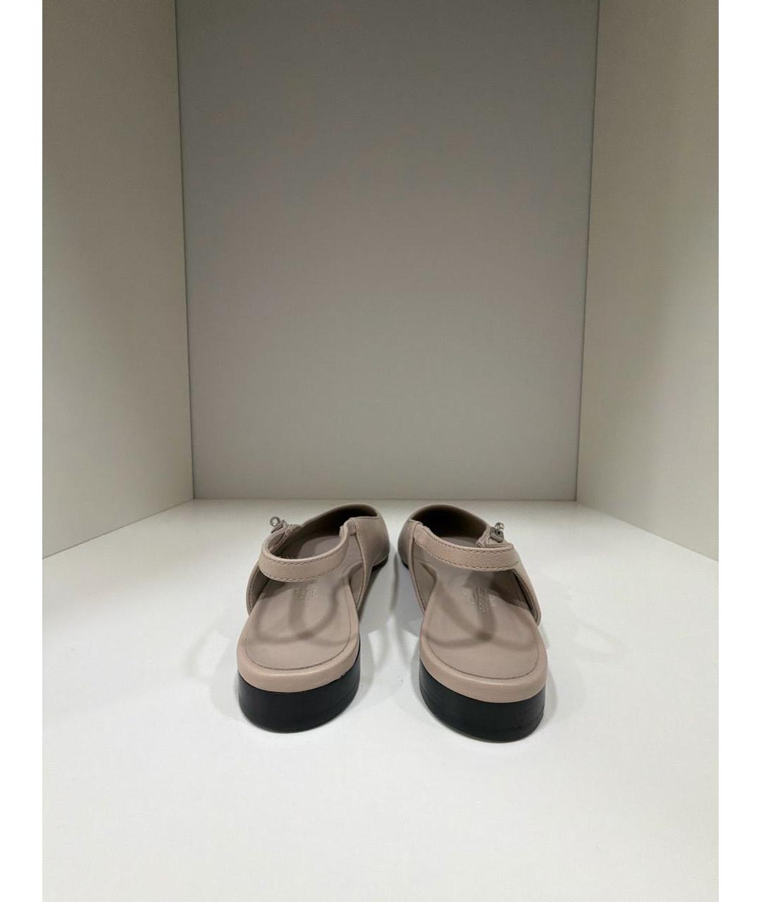 HERMES Бежевые кожаные лодочки на низком каблуке, фото 4