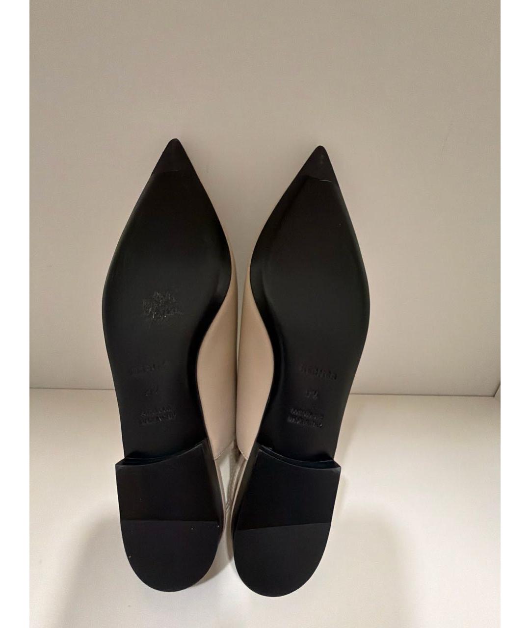 HERMES Бежевые кожаные лодочки на низком каблуке, фото 5