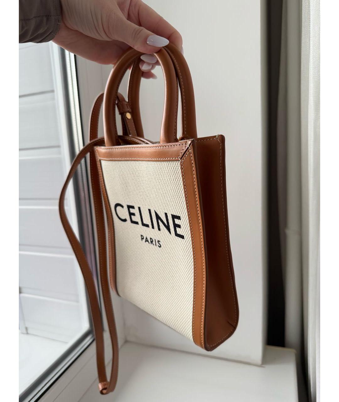 CELINE Белая кожаная сумка тоут, фото 6