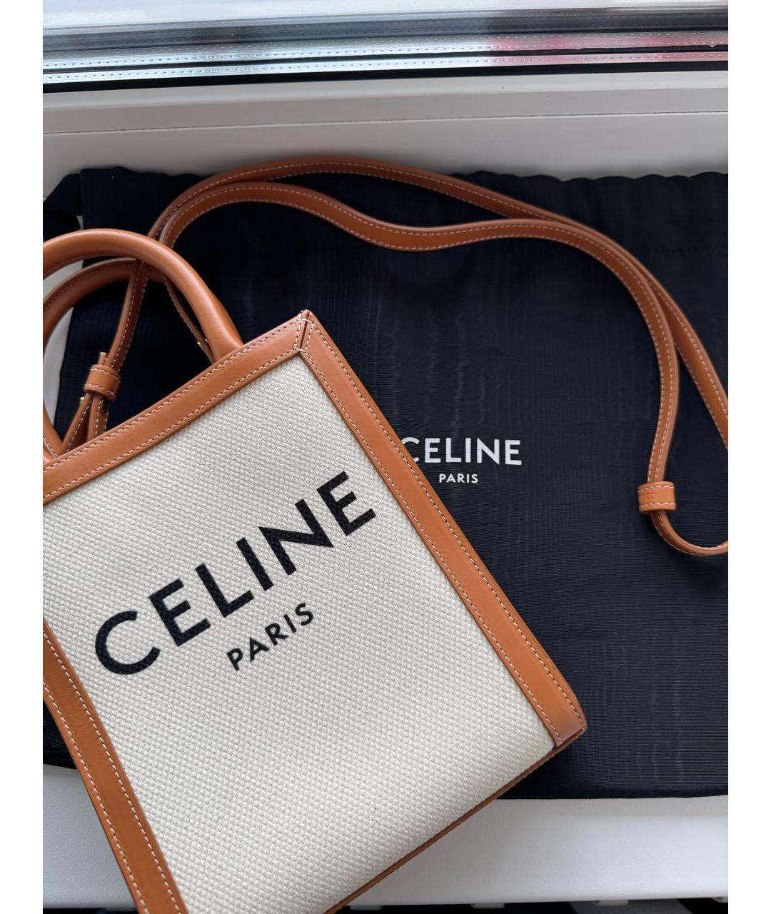 CELINE Белая кожаная сумка тоут, фото 5