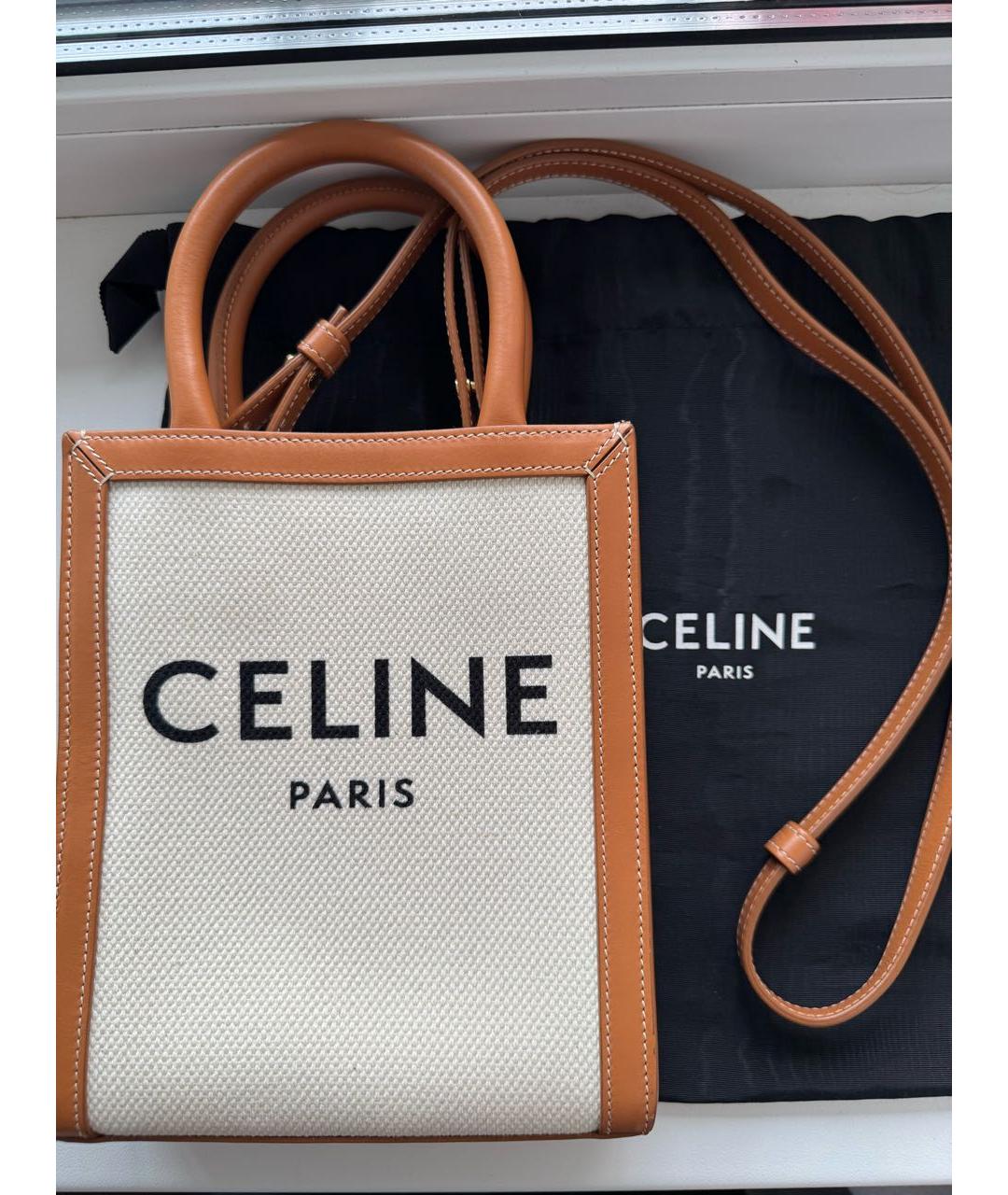 CELINE Белая кожаная сумка тоут, фото 7