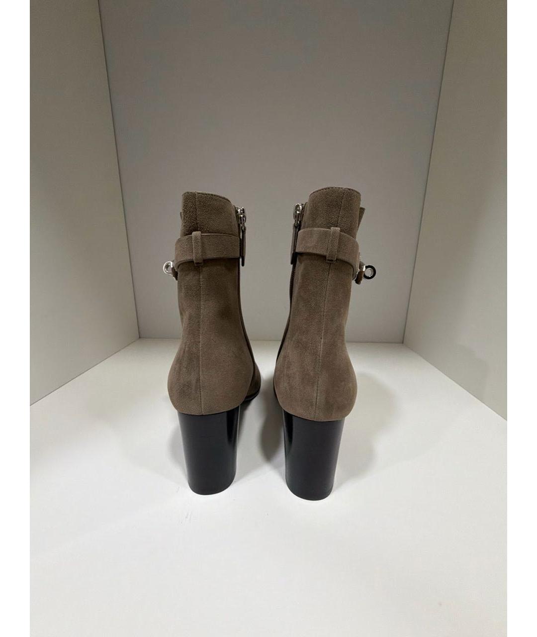 HERMES Бежевые замшевые ботильоны, фото 4