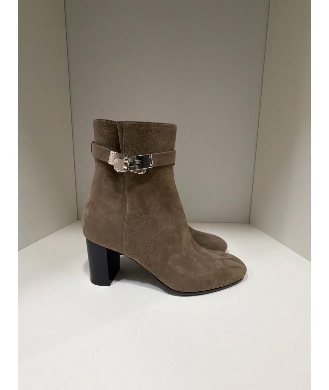 HERMES Бежевые замшевые ботильоны, фото 7