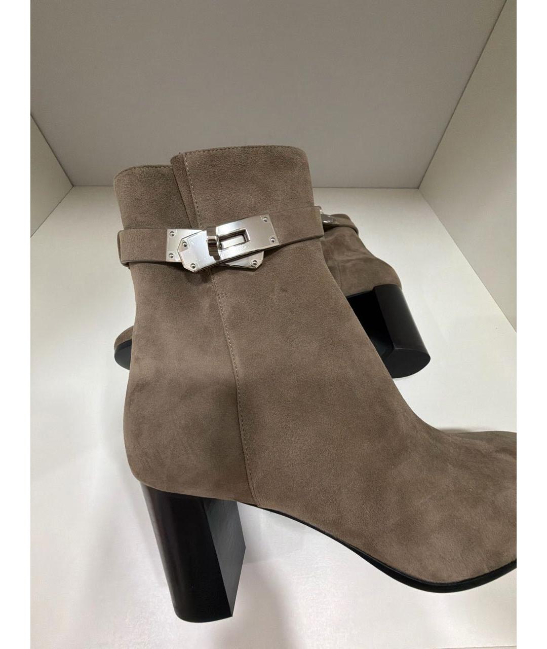 HERMES Бежевые замшевые ботильоны, фото 6