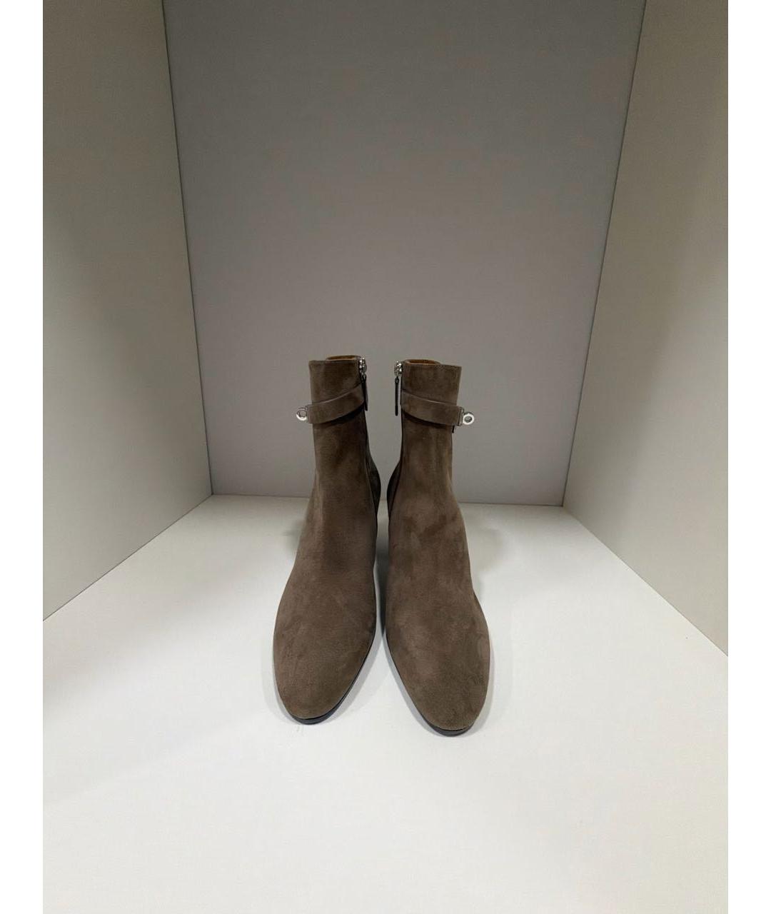 HERMES Бежевые замшевые ботильоны, фото 2