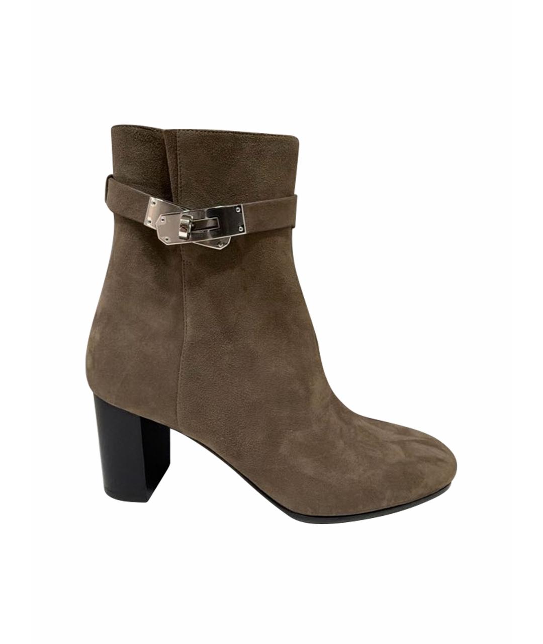 HERMES Бежевые замшевые ботильоны, фото 1