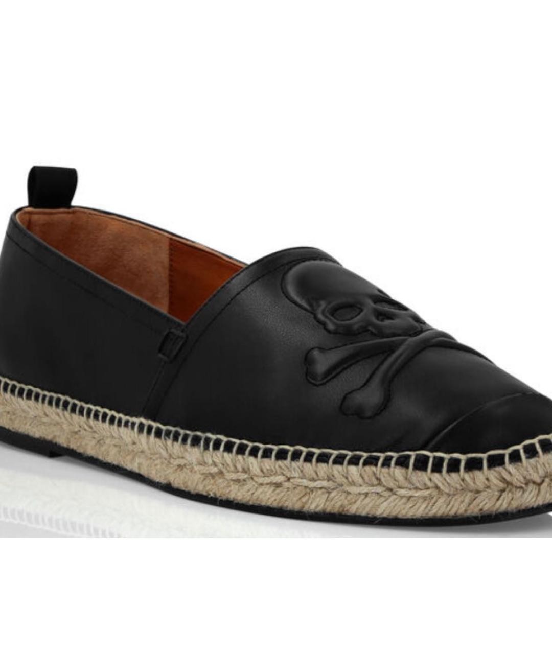 PHILIPP PLEIN Черные кожаные эспадрильи, фото 2