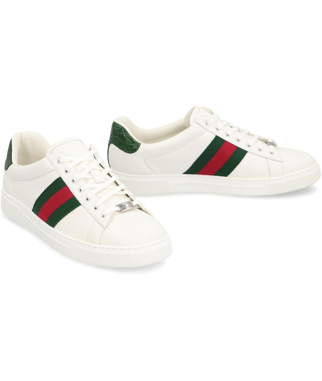 GUCCI Белые кожаные низкие кроссовки / кеды, фото 3