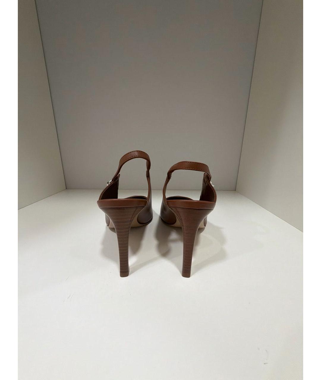 HERMES Коричневые кожаные лодочки на низком каблуке, фото 4