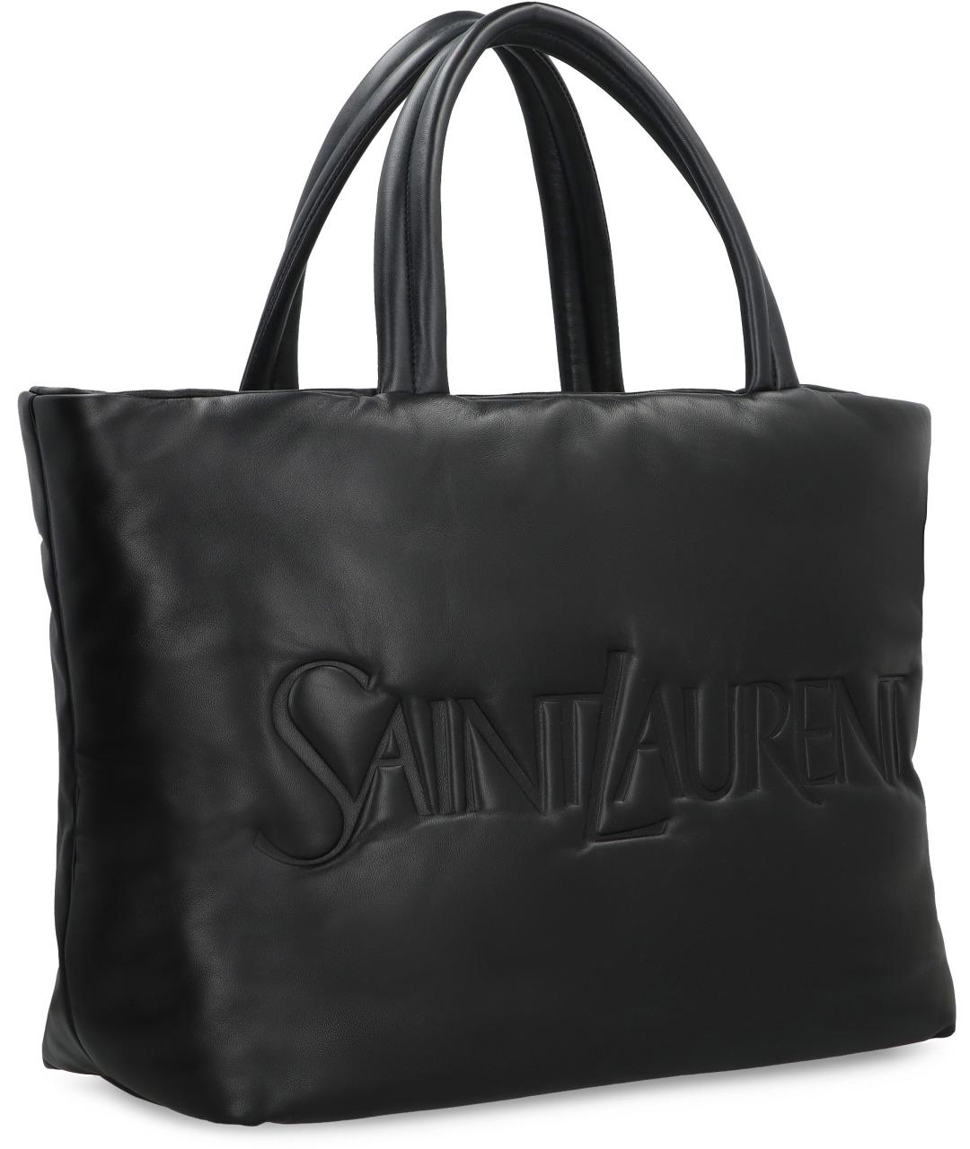 SAINT LAURENT Черная кожаная сумка тоут, фото 2