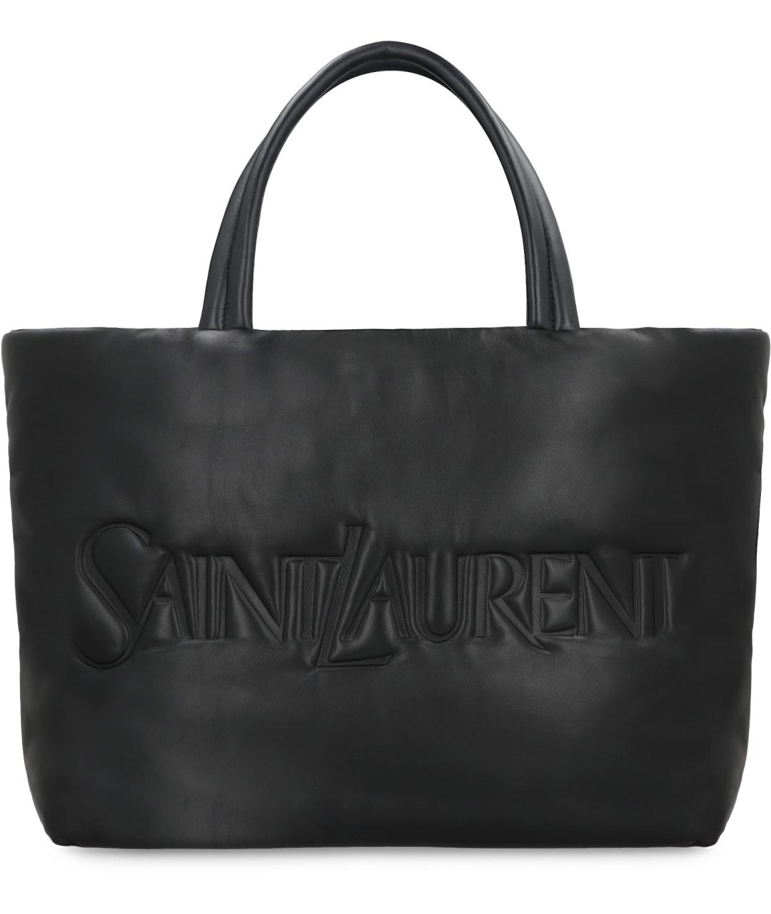 SAINT LAURENT Черная кожаная сумка тоут, фото 1