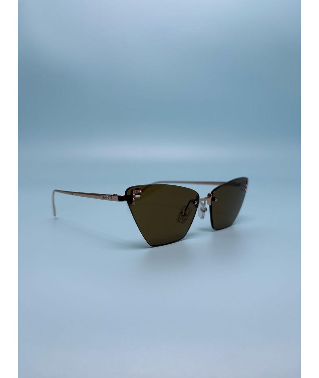FENDI Коричневые металлические солнцезащитные очки, фото 2