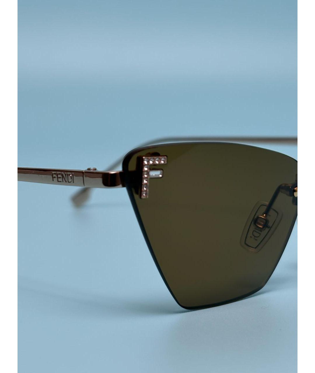 FENDI Коричневые металлические солнцезащитные очки, фото 3