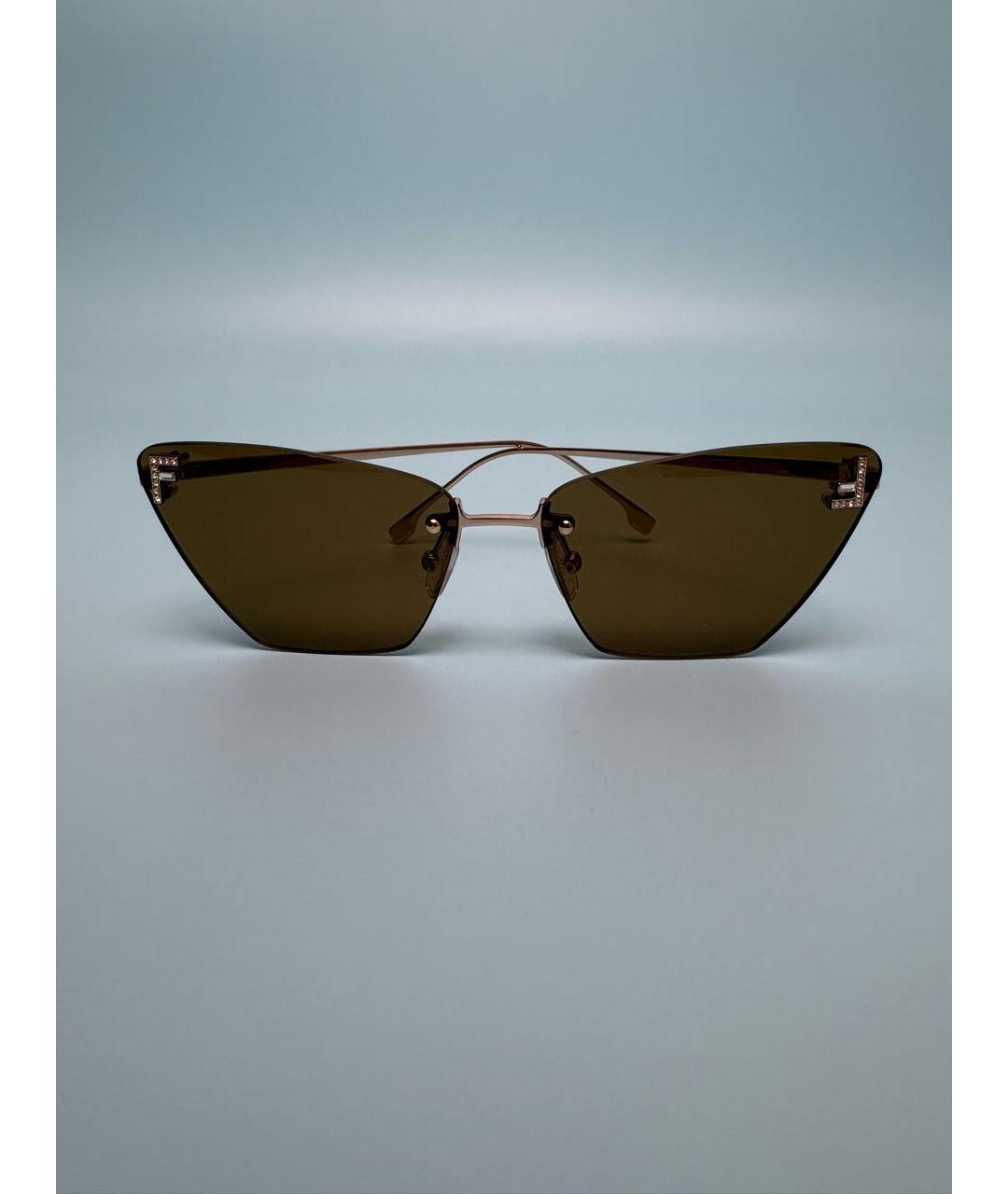 FENDI Коричневые металлические солнцезащитные очки, фото 5