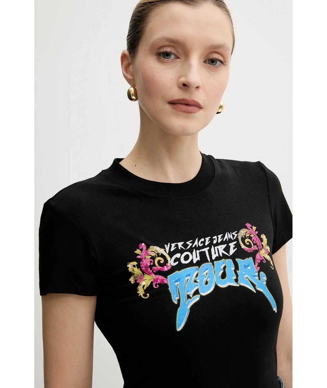 VERSACE JEANS COUTURE Черная хлопковая футболка, фото 3